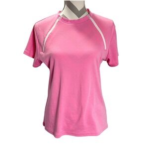 ComfyChemo Pink Cotton Blend Short Sleeve‎ Tee with Chest Port Infusion Access S